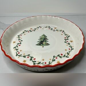 Grace Bake Shop Christmas Tree Pie Plates Scalloped Holiday 10.5” New